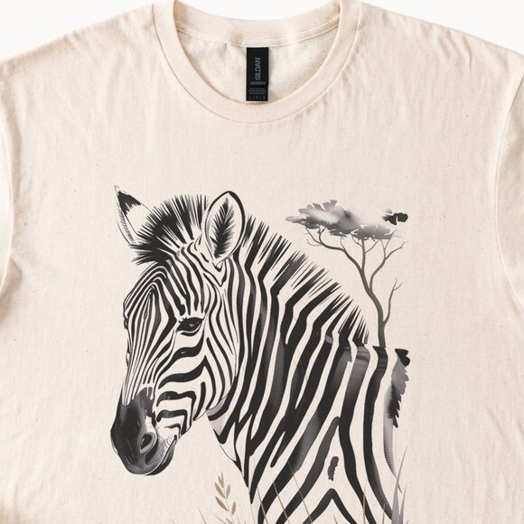 Zebra Graphic Safari Animal Shirt with Wild Grass and Tree Design - Picture 2 of 7
